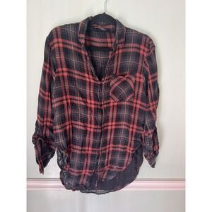 Zara Womens Plaid  Button‎ Shirt Top Premium Denim Collection Red XS